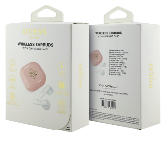 GUESS AURICULAR BLUETOOTH TWS 4G LOGO ROSA
