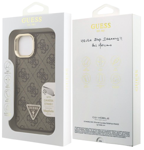GUESS CARCASA MAGSAFE 4G TRIANGLE SOPORTE CAMARA IPHONE 14 MARRON