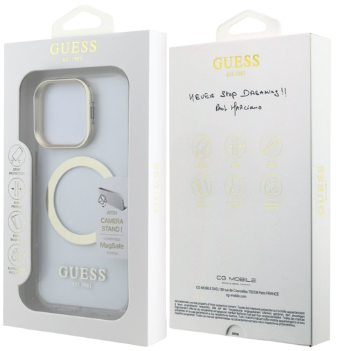 GUESS CARCASA MAGSAFE SOPORTE CAMARA IPHONE 16 PRO MAX DORADO