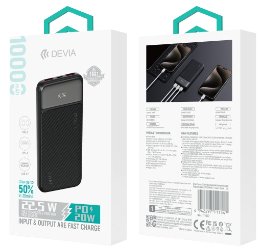 DEVIA BATERIA AUXILIAR SMART DISPLAY 10000mAh 22.5W NEGRO