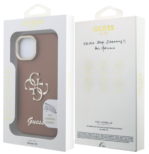 GUESS CARCASA GRAINED 4G SOPORTE CAMARA IPHONE 15 MARRON