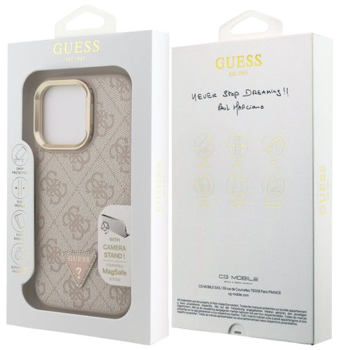 GUESS CARCASA MAGSAFE TRIANGLE 4G SOPORTE CAMARA IPHONE 15 PRO ROSA