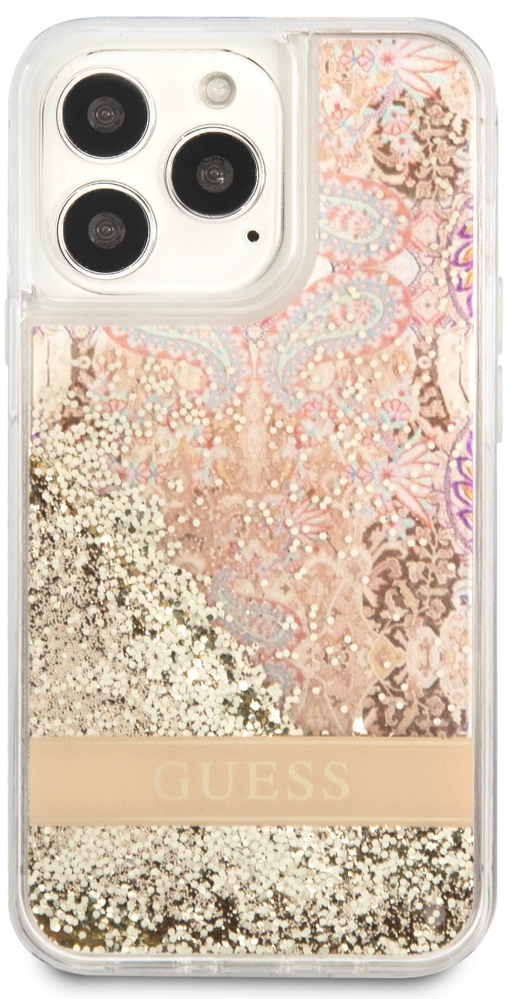 GUESS carcasa GLITTER FLOWER iphone 13 PRO ORO