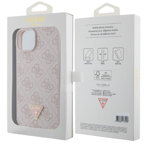 GUESS CARCASA 4G TRIANGLE STRASS IPHONE 15 NEGRO
