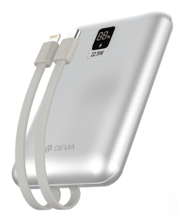 DEVIA BATERIA AUXILIAR MINI 10000mAh 22,5W + 2 CABLES PLATA