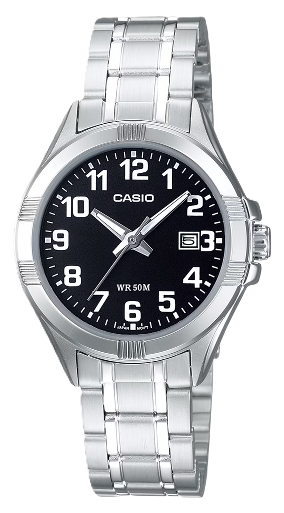 CASIO RELOJ LTP-1308D-1B ESFERA NEGRA / CORREA ACERO