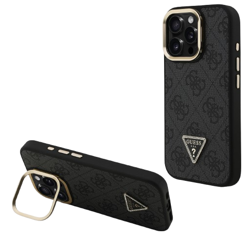 GUESS CARCASA MAGSAFE 4G TRIANGLE SOPORTE CAMARA IPHONE 15 PRO MAX NEGRO