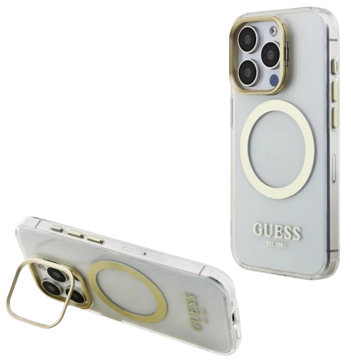 GUESS CARCASA MAGSAFE SOPORTE CAMARA IPHONE 16 DORADO