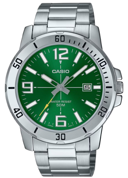 CASIO RELOJ MTP-VD01D-3B VERDE / ACERO