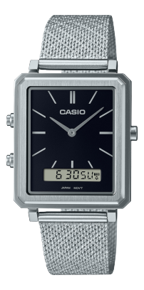 CASIO RELOJ MTP-B205M-1AVDF ESFERA NEGRA / CORREA MILANESA PLATEADA