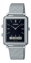 [MTPB205M1AVDF] CASIO RELOJ MTP-B205M-1AVDF ESFERA NEGRA / CORREA MILANESA PLATEADA