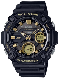 [AEQ120W9A] CASIO RELOJ AEQ-120W-9A NEGRO / ESFERA DORADA